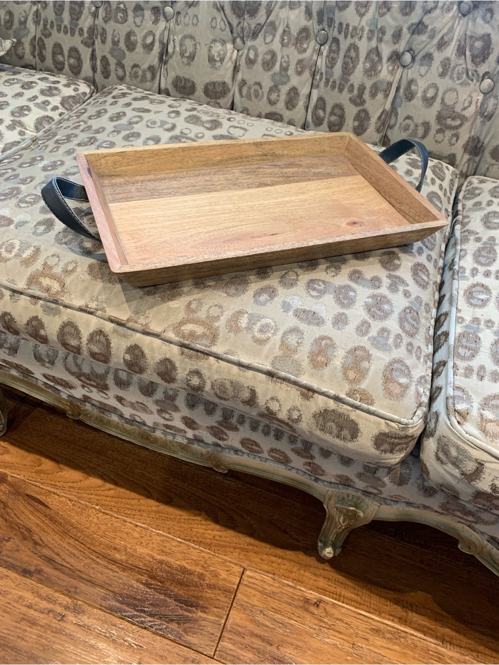 Threshold Natural Wood Tray with Black Handles